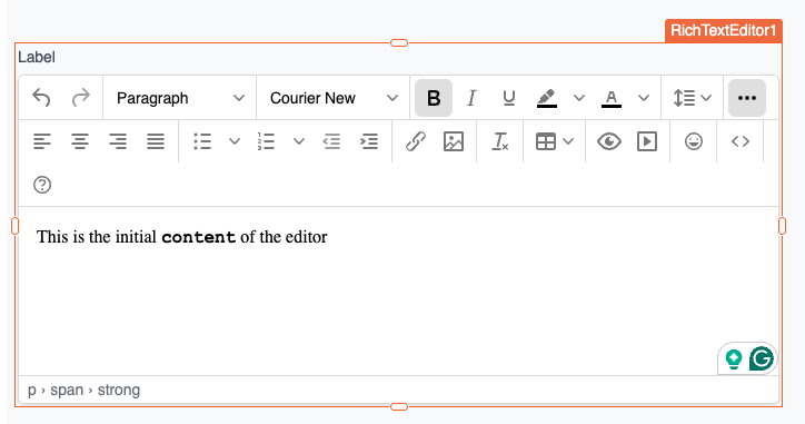 Rich Text Editor toolbar